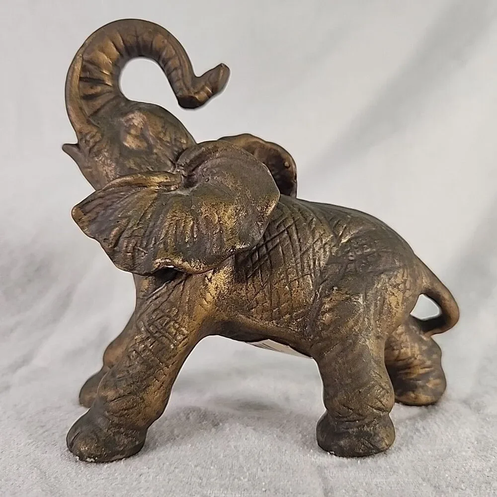 Statue Elephant Brass Figurine Hollow Ceramic World Trunk Up 5.5